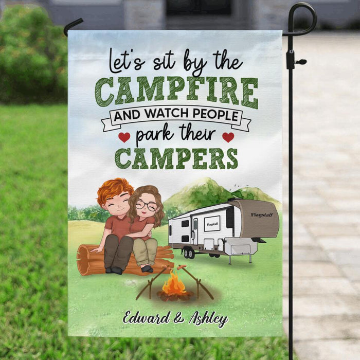 Personalized Couple Flag Sign - Gift For Couple/Camping Lovers - Let's Sit By The Campfire And Watch People Park Their Campers