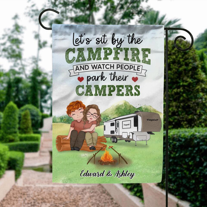Personalized Couple Flag Sign - Gift For Couple/Camping Lovers - Let's Sit By The Campfire And Watch People Park Their Campers