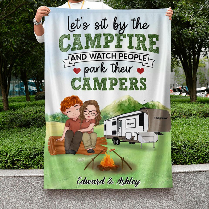 Personalized Couple Flag Sign - Gift For Couple/Camping Lovers - Let's Sit By The Campfire And Watch People Park Their Campers