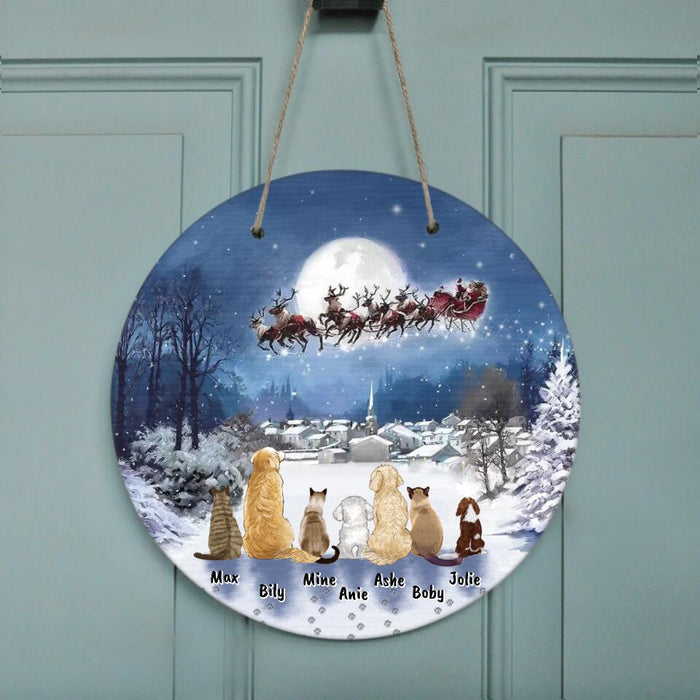 Personalized Christmas Pet Circle Door Sign - Up to 7 Pets - Best Gift For Christmas And Dog Lovers/Cat Lovers - TT1FV8