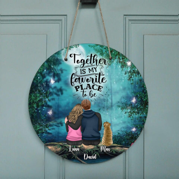 Personalized Couple And Dogs Door Sign - Couple With Up to 5 Dogs - Gift Idea For Couple/Dog Lover - Life Is Better With A Dog