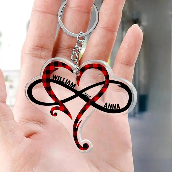 Personalized Couple Heart Acrylic Keychain - Gift Idea For Couple