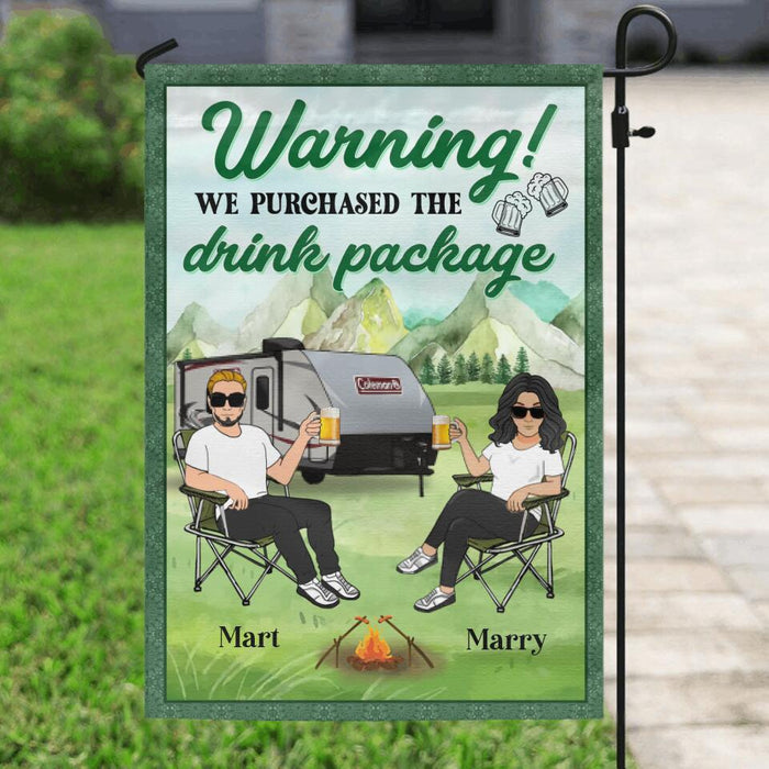 Personalized Camping Couple Flag Sign - Gift Idea For Camping Lovers/Couple - Warning We Purchased The Drink Package