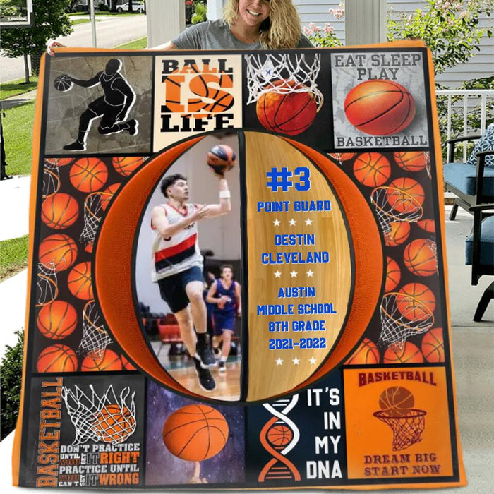 Personalized Basketball Fleece Throw Blanket/Quilt - Upload Photo - Gift Idea For Basketball Lovers/Son/Grandson - Ball Is Life