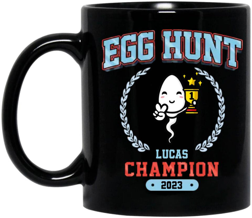 Personalized Black Coffee Mug - Egg Hunt Champion 2023 - Gift Idea From Mother/Father to Kid