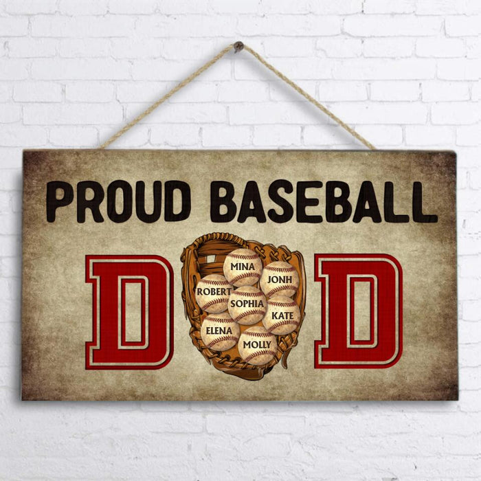 Personalized Proud Baseball Dad Wooden Sign - Up to 7 Kids - Gift For Father/Baseball Lover - Family Gift Idea