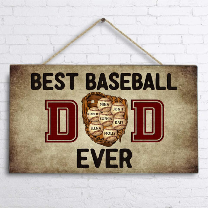 Personalized Best Baseball Dad Ever Wooden Sign - Up to 7 Kids - Gift For Father/Baseball Lover - Family Gift Idea