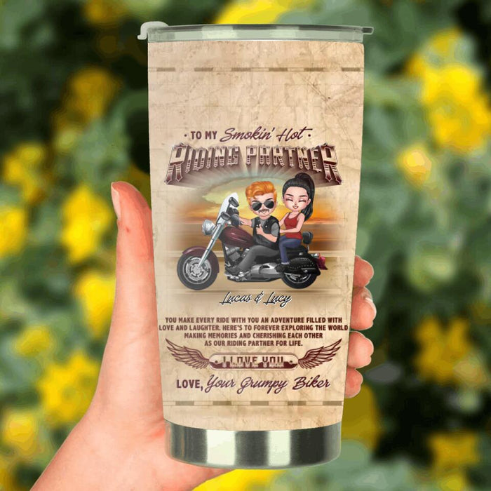 Personalized Couple Riding Tumbler - Gift Idea For Couple/Biker - To My Smokin' Hot Riding Partner