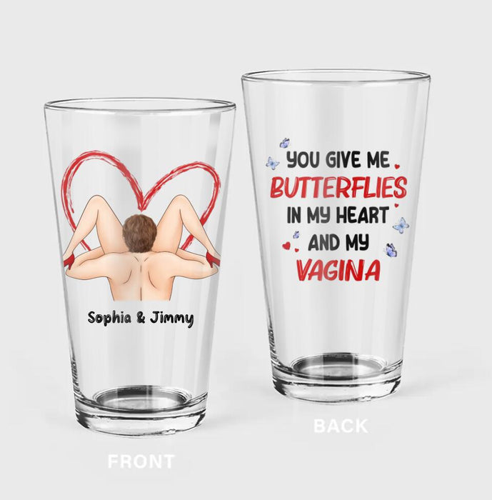 Personalized Valentine's Day Pint Glass - You Give Me Butterflies In My Heart - Valentine's Day Gift For Him