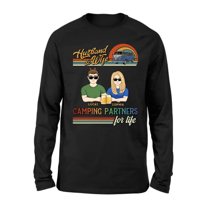 Personalized Couple Camping Shirt/Hoodie - Gift Idea For Couple/Camping Lover - Husband & Wife Camping Partners For Life