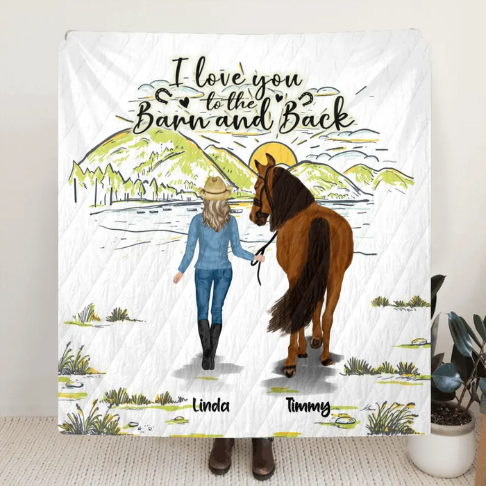 Personalized Horse Girl Fleece Throw Blanket/Quilt - Gift Idea For Horse Lovers - Up To 6 Horses - I Love You To The Barn And Back