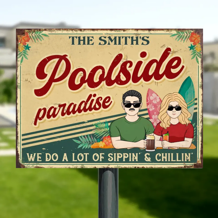 Personalized Couple Metal Sign - Gift Idea for Couple - Poolside Paradise