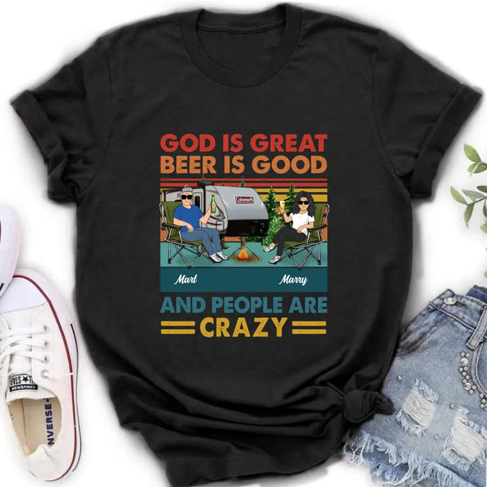 Personalized Camping Shirt/Hoodie - Gift Idea For Camping Lover - God Is Great Beer Is Good And People Are Crazy