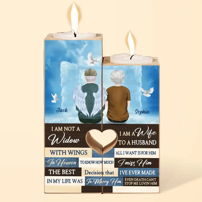 Personalized Couple Heart Candle Holder - Memorial Gift Idea For Couple - I Am Not A Widow I Am A Wife To A Husband With Wings