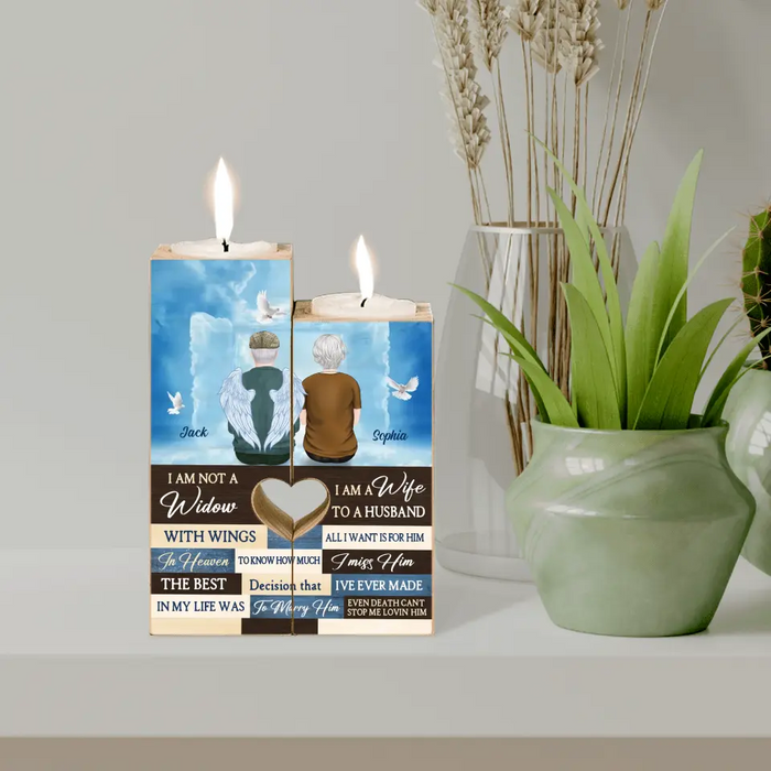 Personalized Couple Heart Candle Holder - Memorial Gift Idea For Couple - I Am Not A Widow I Am A Wife To A Husband With Wings