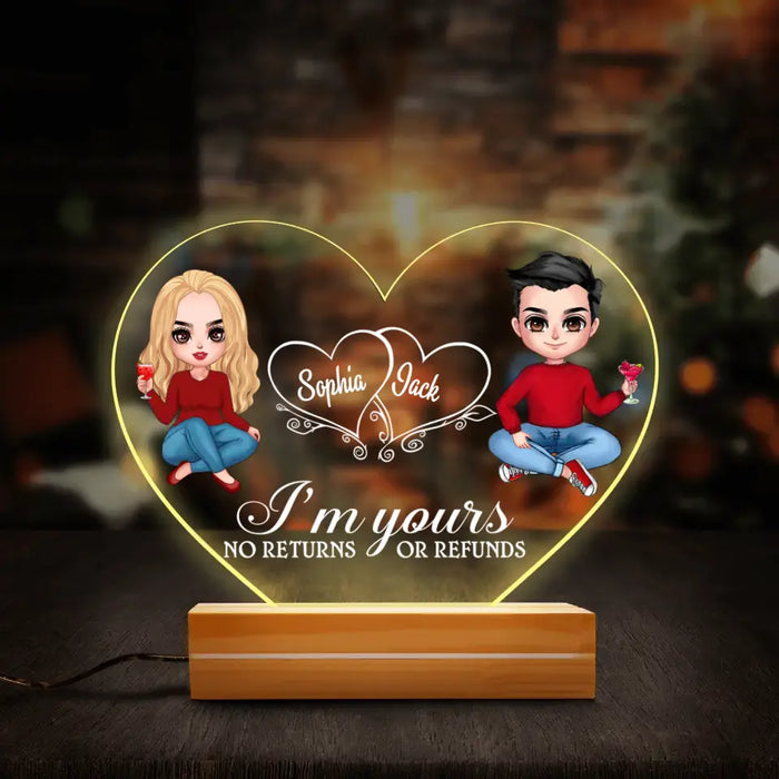 Personalized Couple Heart Acrylic Light Night - Gift Idea For Him/Her - I'm Yours No Returns Or Refunds