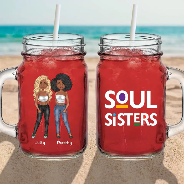 Personalized Black Friends Mason Jug - Up to 4 Women - Gift Idea For Friends/Besties/Sisters - Soul Sisters