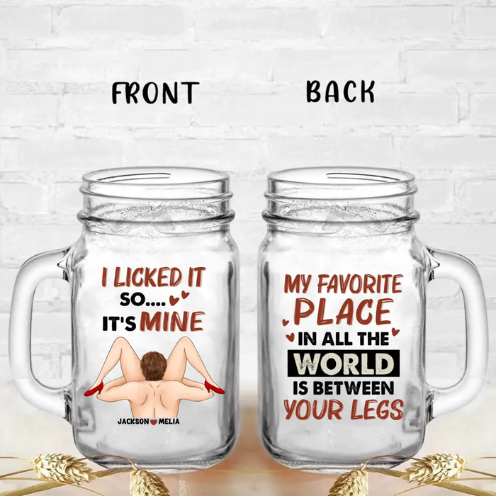 Personalized Couple Mason Jug With Lid and Straw - Gift For Him/Her - I licked It So It's Mine