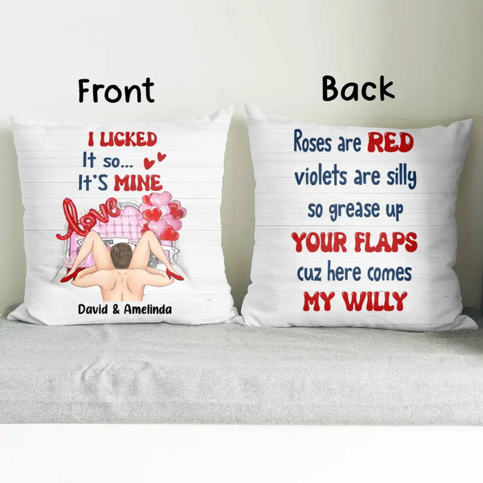 Personalized Couple Pillow Cover - Gift Idea For Him/Her - Roses Are Red Violets Are Silly So Grease Up Your Flaps Cuz Here Comes My Willy