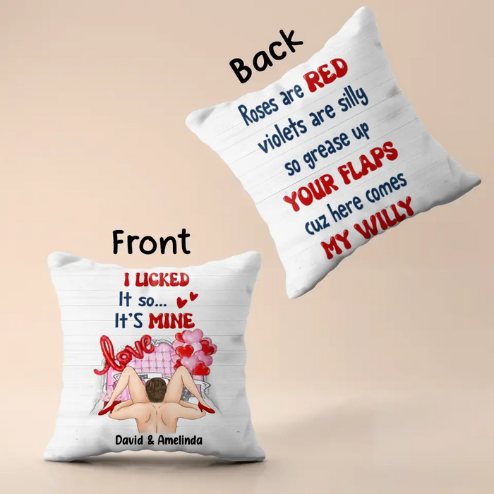 Personalized Couple Pillow Cover - Gift Idea For Him/Her - Roses Are Red Violets Are Silly So Grease Up Your Flaps Cuz Here Comes My Willy
