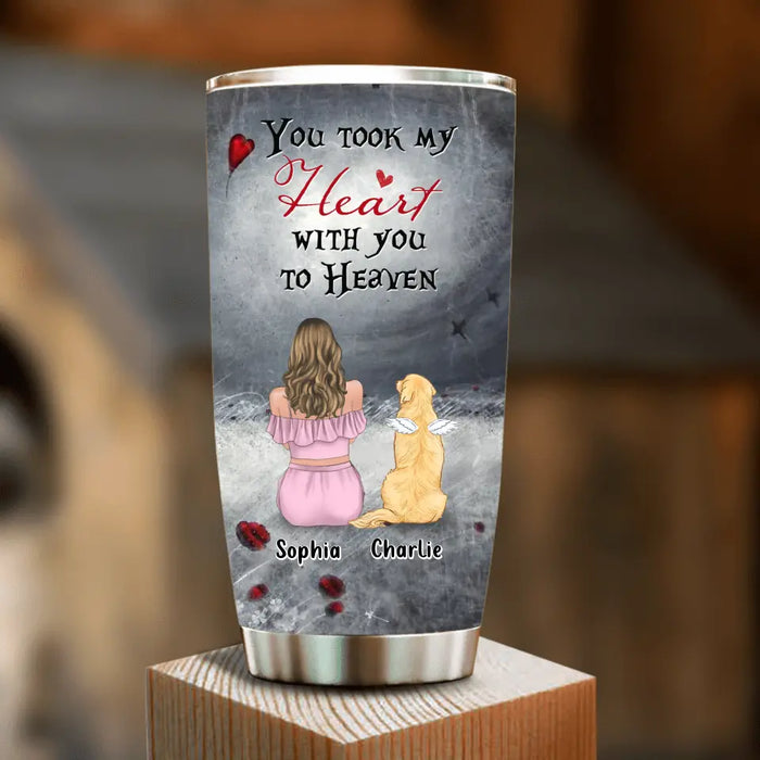 Personalized Memorial Dog Mom Tumbler - Up to 4 Dogs - Memorial Gift Idea For Dog Owner - You Took My Heart With You To Heaven