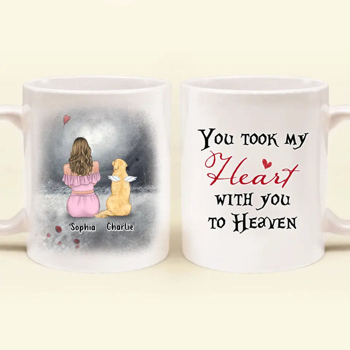 Personalized Memorial Dog Mom Coffee Mug - Up to 4 Dogs - Memorial Gift Idea For Dog Owner - You Took My Heart With You To Heaven