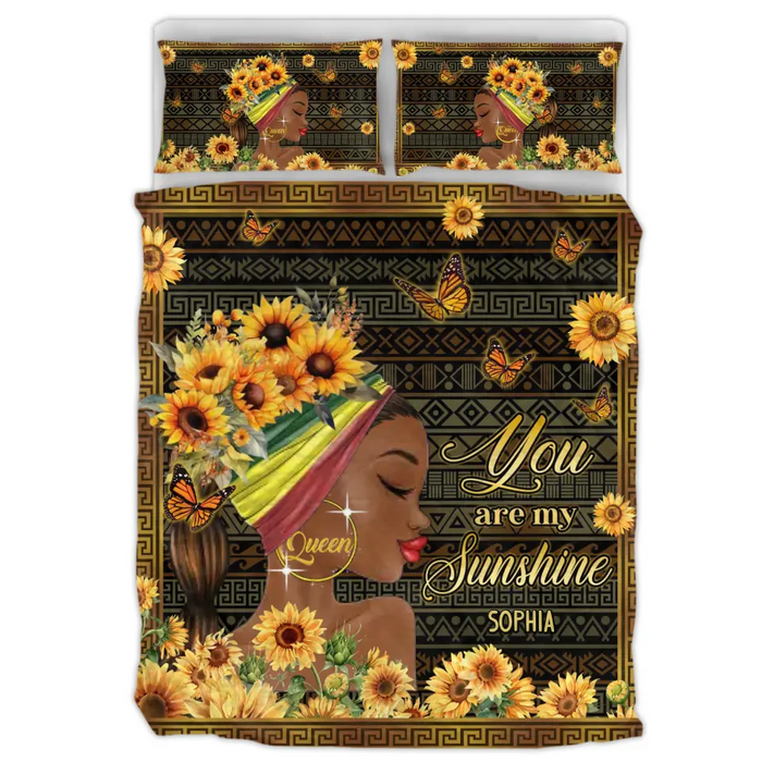 Custom Personalized Sunflower Girl Quilt Bed Set - Gift Idea for Black Girl/Black Woman/Afro Black Girl - You Are My Sunshine