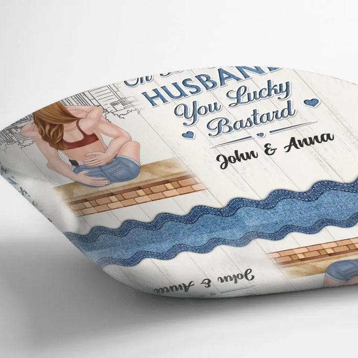 Personalized Couple Pillow Cover - Gift Idea For Couple/Valentines Day - Congrats On Being My Husband You Lucky Bastard