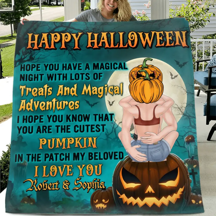 Personalized Couple Fleece Throw Blanket/Quilt - Gift Idea For Him/Her/Couple/Halloween - Happy Halloween Hope You Have A Magical Night