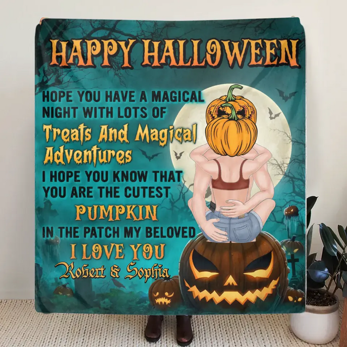 Personalized Couple Fleece Throw Blanket/Quilt - Gift Idea For Him/Her/Couple/Halloween - Happy Halloween Hope You Have A Magical Night