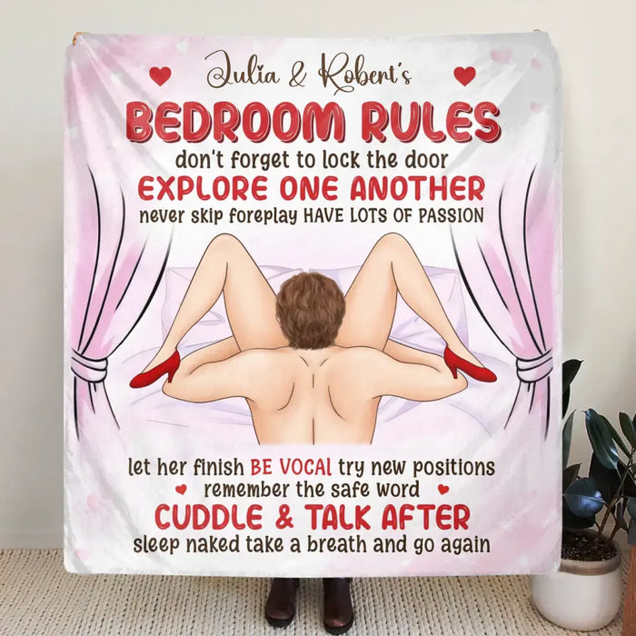 Personalized Couple Fleece Throw Blanket & Quilt - Anniversary/Wedding Gift Idea for Couple - Bedroom Rules Don't Forget To Lock The Door