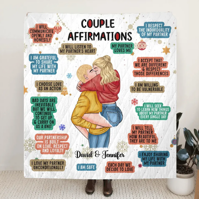 Personalized Couple Pillow Cover/Fleece Throw Blanket/Quilt - Christmas Gift Idea for Couple/Him/Her - Couple Affirmations