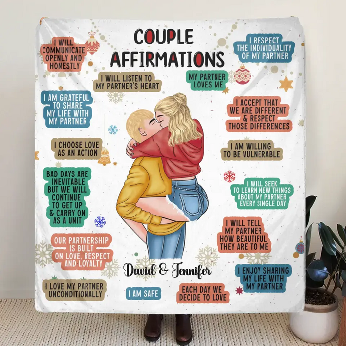 Personalized Couple Pillow Cover/Fleece Throw Blanket/Quilt - Christmas Gift Idea for Couple/Him/Her - Couple Affirmations