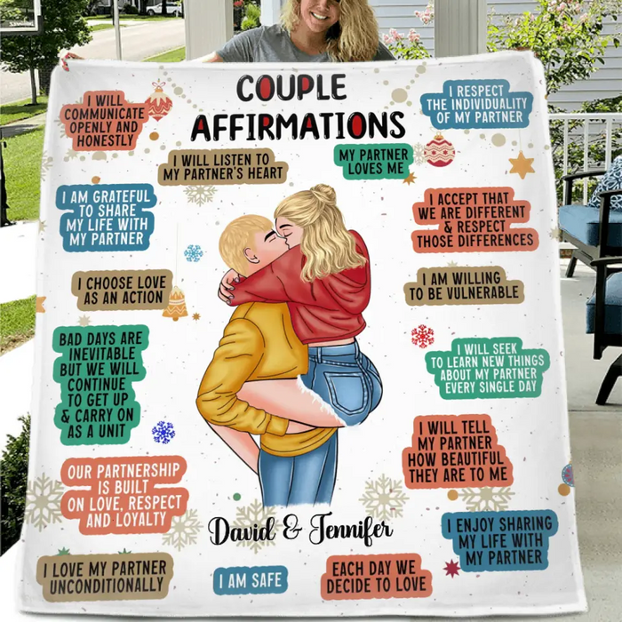 Personalized Couple Pillow Cover/Fleece Throw Blanket/Quilt - Christmas Gift Idea for Couple/Him/Her - Couple Affirmations
