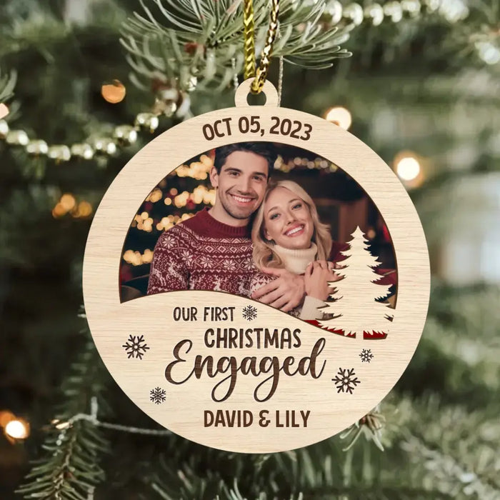 Personalized Couple Photo Wooden Ornament - Christmas Gift Idea for Couple/Family - Our First Christmas