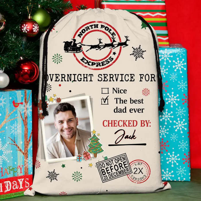 Personalized To My Wife/Husband Santa Sack - Upload Photo - Gift Idea For Christmas/Him/Her - North Pole Express