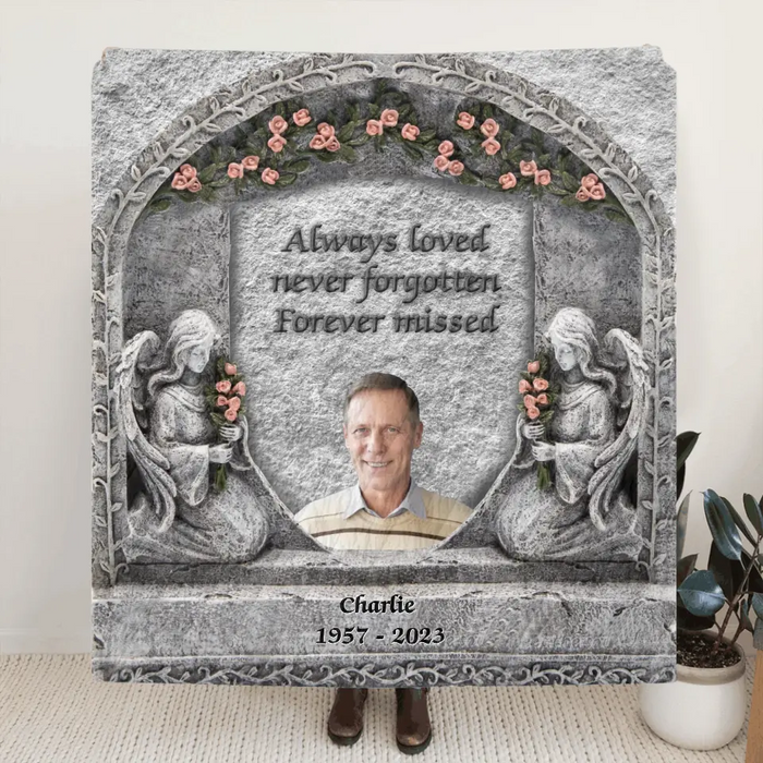 Personalized Memorial Photo Fleece Throw Blanket & Quilt - Memorial Gift Idea for Family - Always Loved Never Forgotten Forever Missed