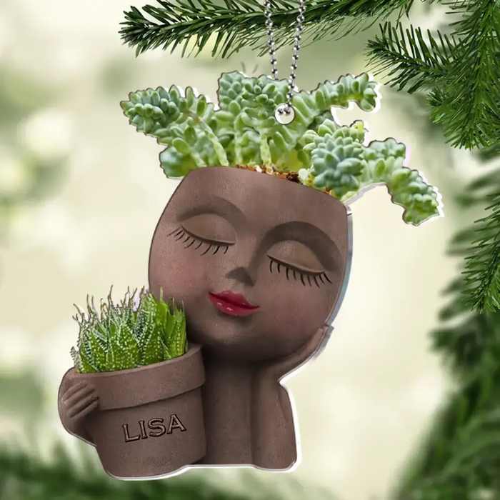 Personalized Cute Girl Plant Pot Acrylic Ornament - Gift Idea For Plant Lover/Garden Lover