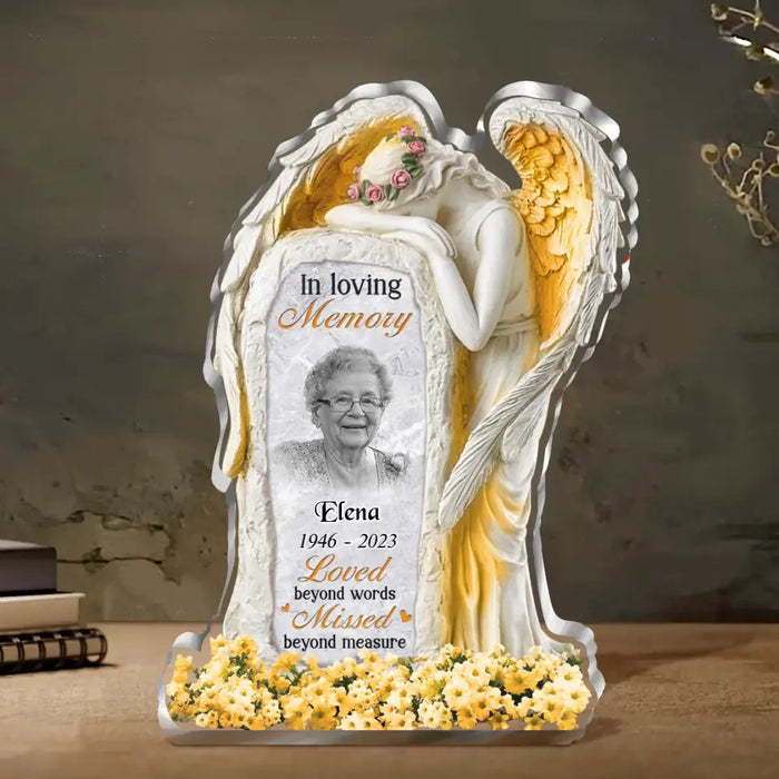 Personalized In Loving Memory Angel Crying Acrylic Plaque - Upload Photo - Memorial Gift Idea For Christmas/Family Member - Loved Beyond Words Missed Beyond Measure