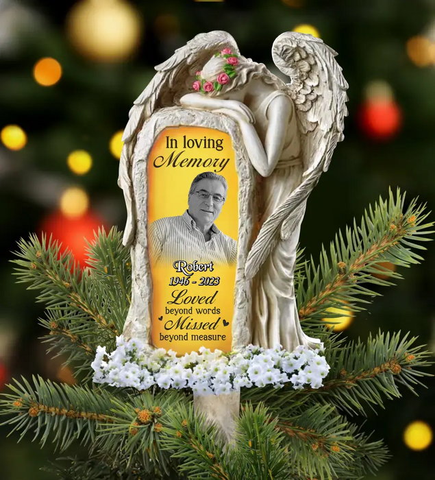 Personalized In Loving Memory Angel Tree Topper - Upload Photo - Memorial Gift Idea For Christmas - Loved Beyond Words Missed Beyond Measure