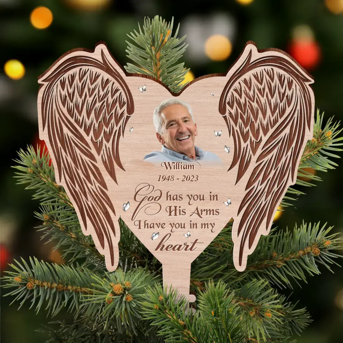 Personalized Memorial Photo Tree Topper - Memorial Gift Idea for Christmas - God Has You In His Arms I Have You In My Heart