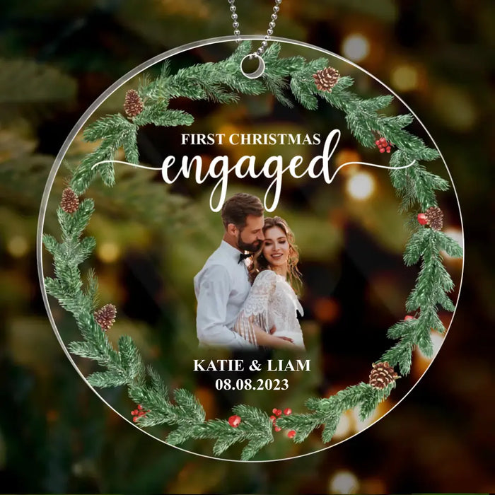 Personalized Couple Circle Acrylic Ornament - Upload Photo - Christmas Gift Idea For Couple - First Christmas Engaged