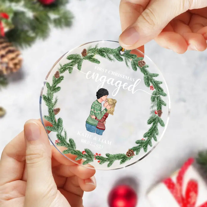 Personalized Couple Circle Acrylic Ornament  - Christmas Gift Idea For Couple - First Christmas Engaged