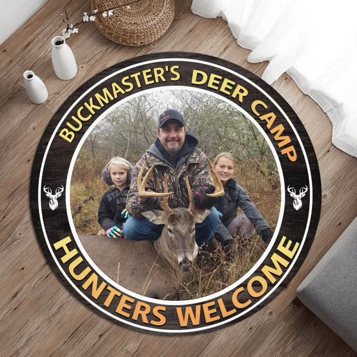 Personalized Hunting Photo Round Rug - Gift Idea for Hunting Lovers - Deer Camp Hunters Welcome