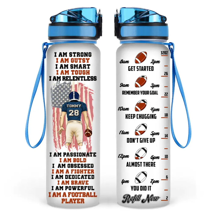 Personalized Football Water Tracker Bottle - Gift Idea For Football Lover/Birthday Gift - I Am A Football Player
