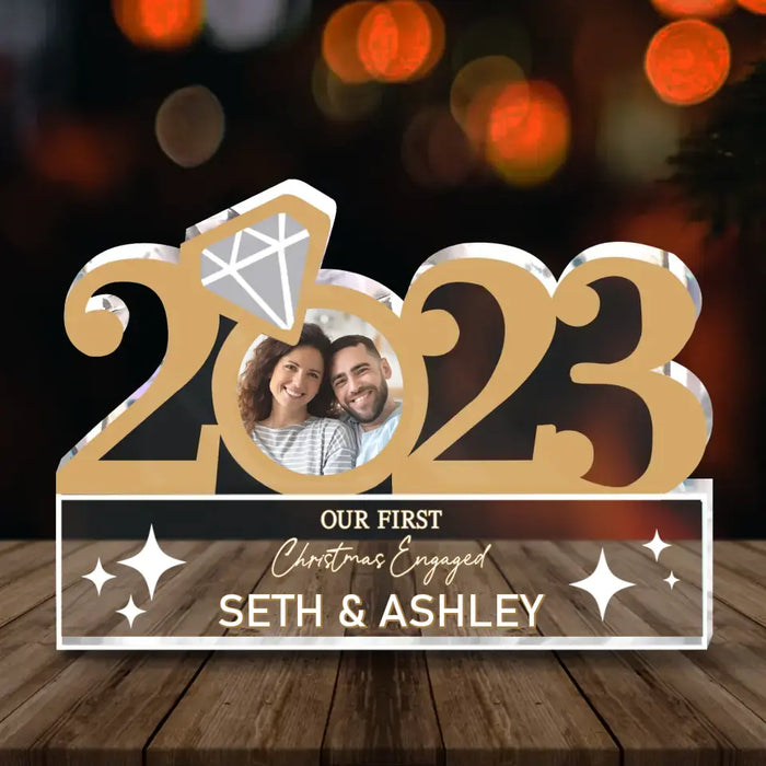 Personalized Couple Photo Acrylic Plaque - Anniversary Gift Idea For Couple/Gift To Him/Her - Our First Christmas Engaged 2023