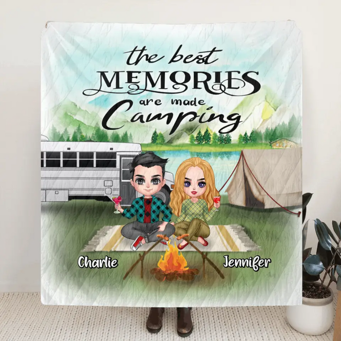 Personalized Camping Quilt/Fleece Blanket - Up to 5 People - Best Gift For Camping Lovers - The Best Memories Are Made Camping