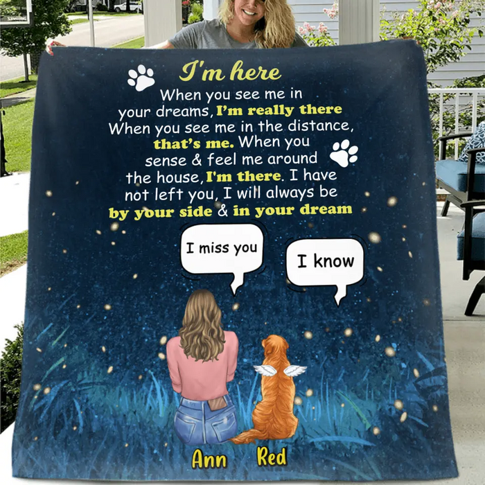 Personalized Memorial Dog Mom Quilt/Fleece Blanket - Up to 4 Dogs - Gift Idea For Dog Lover - I'm Here