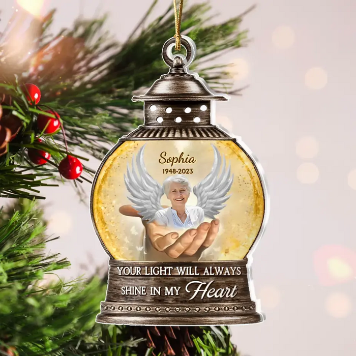 Personalized Lantern Memorial Acrylic Ornament - Memorial Gift Idea For Christmas/Family Member - Upload Photo - Your Light Will Always Shine In My Heart