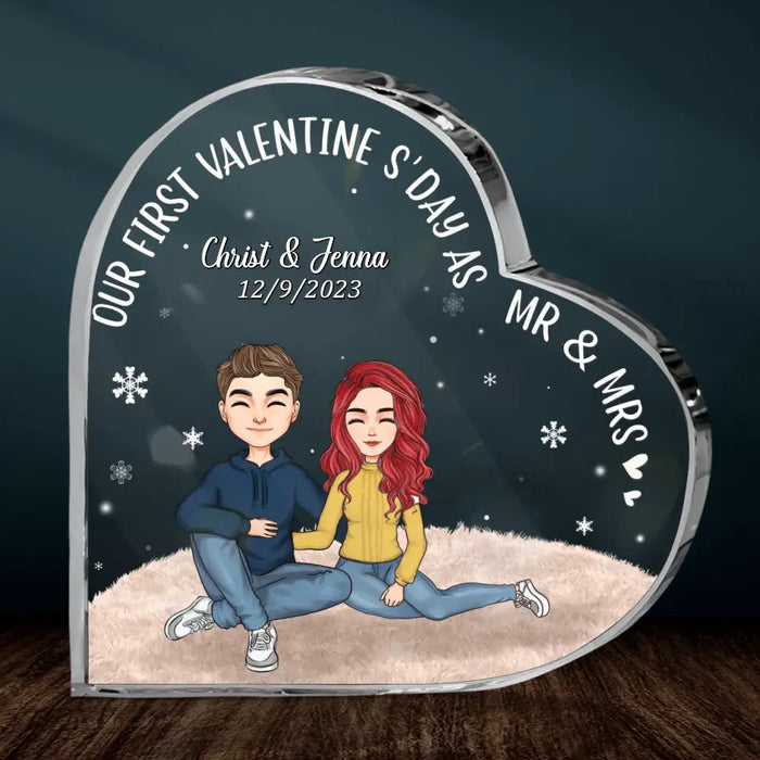 Personalized Couple Crystal Heart - Christmas Gift Idea for Couple - Our First Valentine's Day As Mr & Mrs
